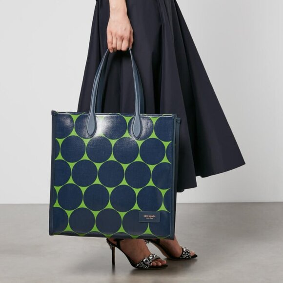 Kate Spade Gotham Extra Large Tote Joy Dot Canvas Blue Polka Dot Leather Trim - Picture 3 of 15